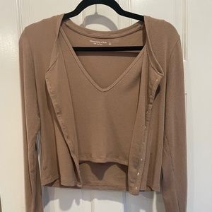 Abercrombie - Tan Co-ord Cardigan and Tank Set (S)